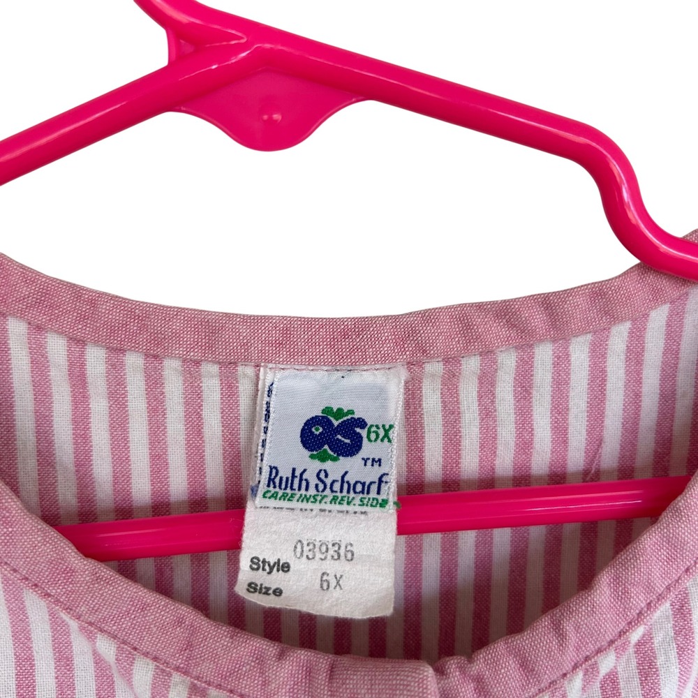 Ruth Scharf Striped Dress Girls 6X Pink Vintage Button Front Sleeveless USA - Picture 5 of 7